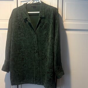 TIANELLO XL Elegant Green Tencel Floral Women's Blouse